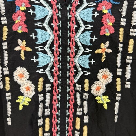 Johnny Was Embroidered Tunic Emily Top Womens Sz Small Black Boho Long Sleeves - Picture 3 of 11